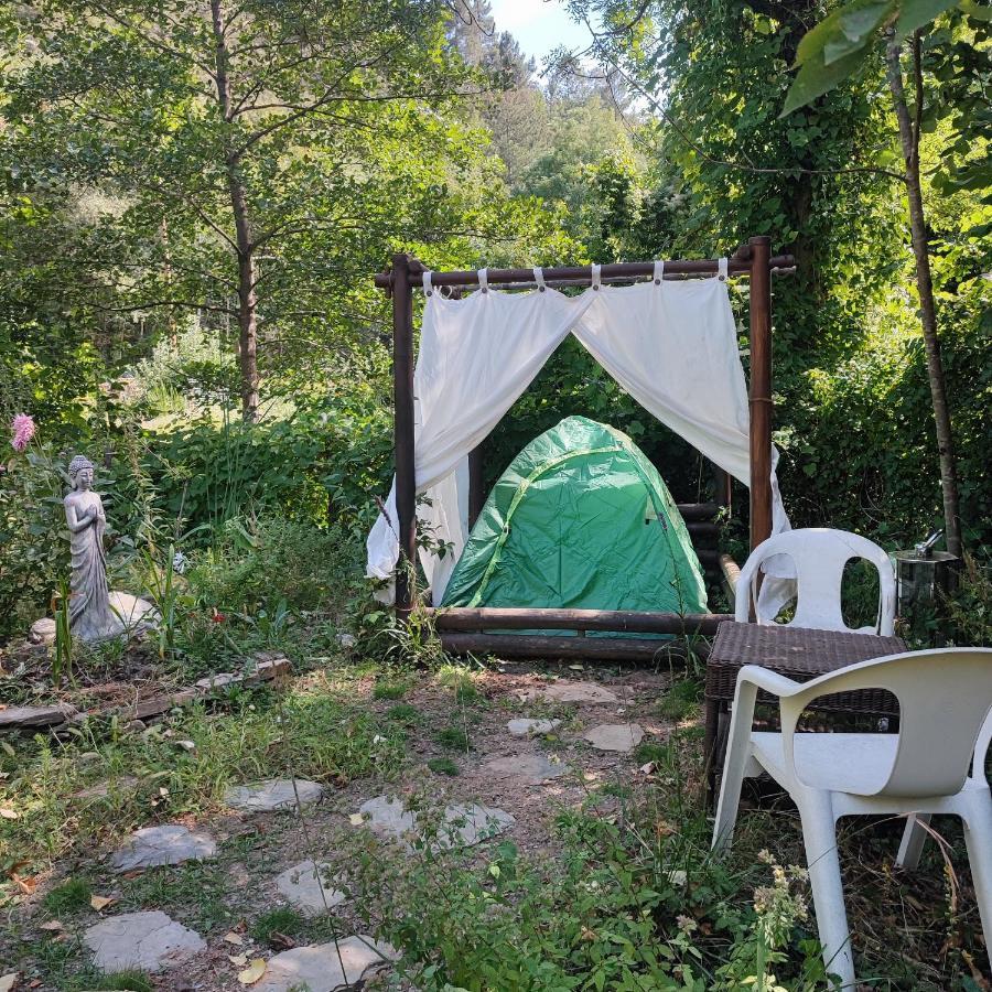 Tente Dans Gazebo Thai Dans Jardin En Bord De Riviere Saint-André-de-Valborgne Exteriör bild